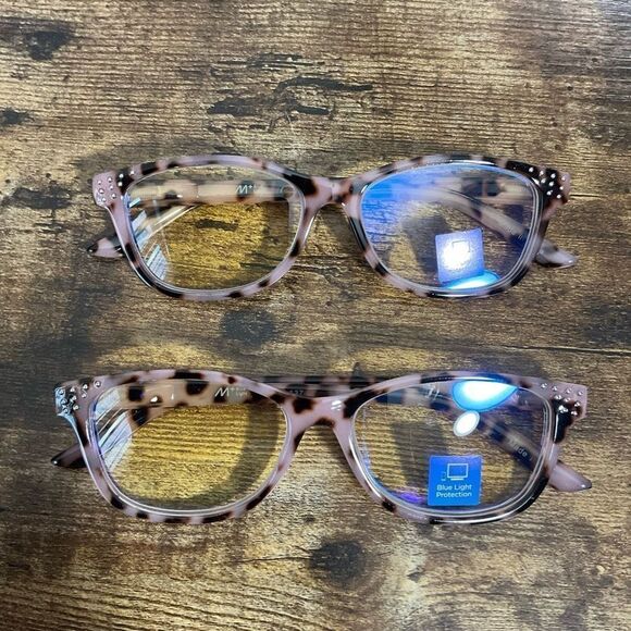 2 Pack Of Blue Light Glasses w/ Black Geo Print Soft Cases, Animal Print,  +0.00 - Picture 2 of 10